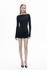 Black Frill Detailed Jersey Mini Dress